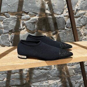 Miu Miu Black Knit Glitter Accent Pointy Flats